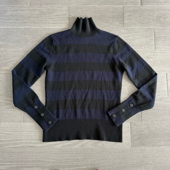 Rag & Bone Navy Black Striped Cashmere Wool Blend Mock Neck Turtleneck Sweater S - Picture 8 of 15